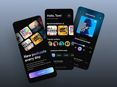 Podcast mobile app app audio audiobook branding design mic microphone mobile mobile app player podcast sound speaker ui ux