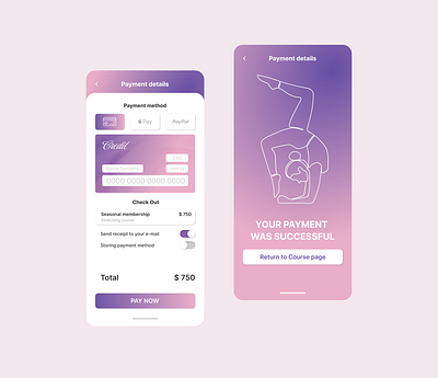 Stretching course Credit Card Checkout #DailyUI #002 app branding comfort credit card checkout dailyui delicate design figma graphic design illustration mobile app simple stretching ui uiux design