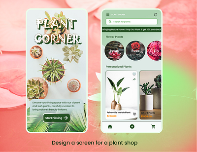 Plant Corner (A UI for plant selling app) branding build dailyui design designdrug figma illustration logo pla shop ui ux watchmegrow