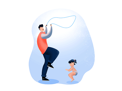Illustration for Father & Daughter Playing Jumping Rope Together character communication design filter game girl graphic happy illustration jump motion graphics playing sports