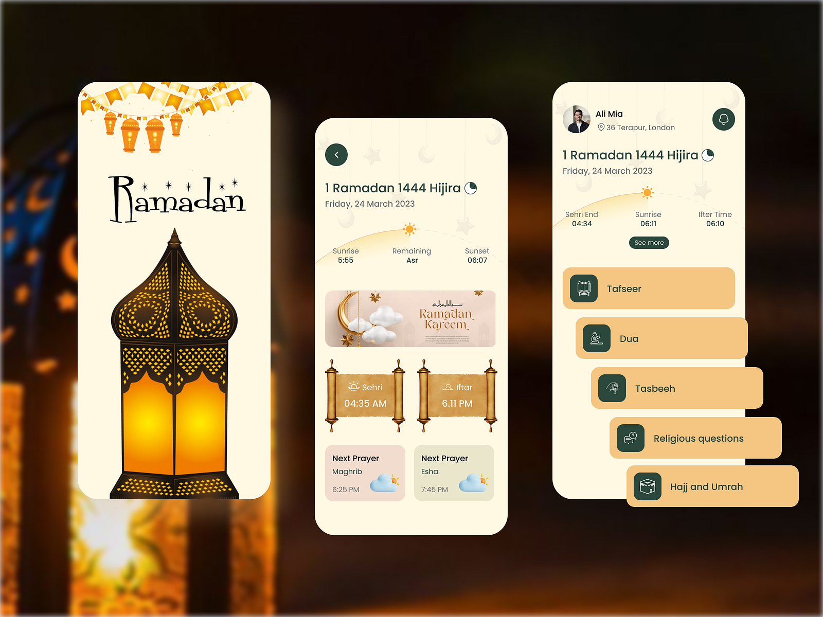 Ramadan Timer App Concept by Nazmul Hasan for MetCorn UX UI Design Studio on Dribbble