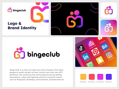 bingeclub logo design, movie theater, ott platform logos bingeclub logo brand identity branding club logos design films gaming theater logo logo design logodesign logos minimalist movie theater movies ott platform production theatre