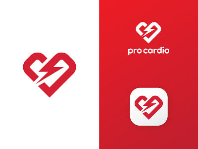 Pro Cardio app icon app logo cardio design fitness fitness center heart heart icon heart lightning heart thunder heart thunderbolt iconic logo logo design logo designer minimal minimalist negative space training workout