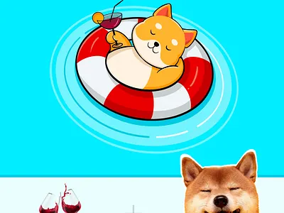 Puppy wine 🍷 dog at pool dog drinking dog icon doge dogecoin doglogo funny logo funny mascot icon illustration mascot mascotlogo pool pool logo tube wine wine icon