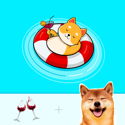 Puppy wine 🍷 dog at pool dog drinking dog icon doge dogecoin doglogo funny logo funny mascot icon illustration mascot mascotlogo pool pool logo tube wine wine icon