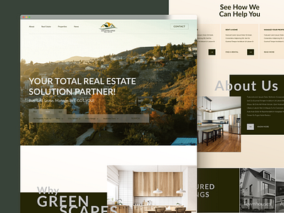 Real Estate Website UI branding condos elegant green homes housing interface landingpage lands leasing neutral orange property propertyforsale realestate rent rental ui website websitedesign