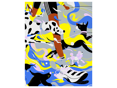 Who let the dogs out? 🐶 adidas dalmatian dogs energy flame flow girl illustration organic poodle run running yellow