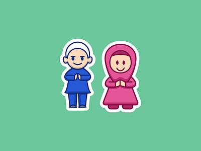 Cute Muslim Couple Character Design animation brand brand design branding children couple cute design graphic graphic design icon illustration kids logo mascot muslim ramadhan vector