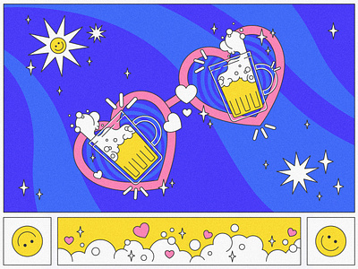 beer 2d adobe illustrator alcohol art artist beer drinks flat flat design froth glass glasses hearts illustration illustrator minimal shape sparks vector web