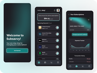 SubSavvy - Manage Your Subscriptions Like a Pro android app branding clean dark user interface design ios plans pricing page pricing plan subscribe subscribe form ui ux