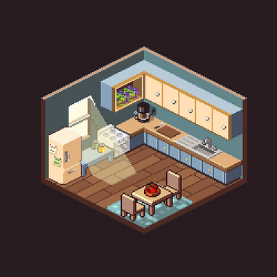 Isometric kitchen aseprite design graphic design illustration isometric isometric room pixel pixel art pixel game