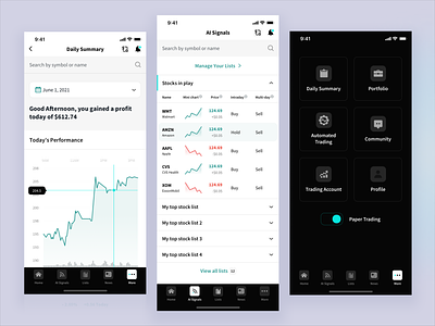 Adatra iOS app charts dashboard icons ios ios app mobile app mobile navigation tab bar trading trading platform ui ux