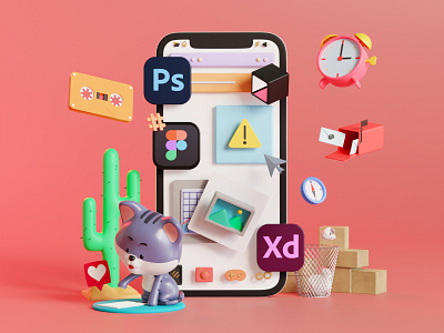 Scrolling 3D kitty 3d 3d cat 3d icons 3d kitty 3d library blender branding cute cycles design figma illustration illustrations kawaii kitty library photoshop render resources xd