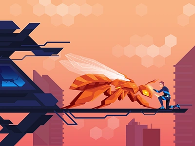 Maintenance Mode android atwix bee cyberpunk ecommerce flight fly future hex hive hornet magento robot sci fi scifi sky skyscraper sunset