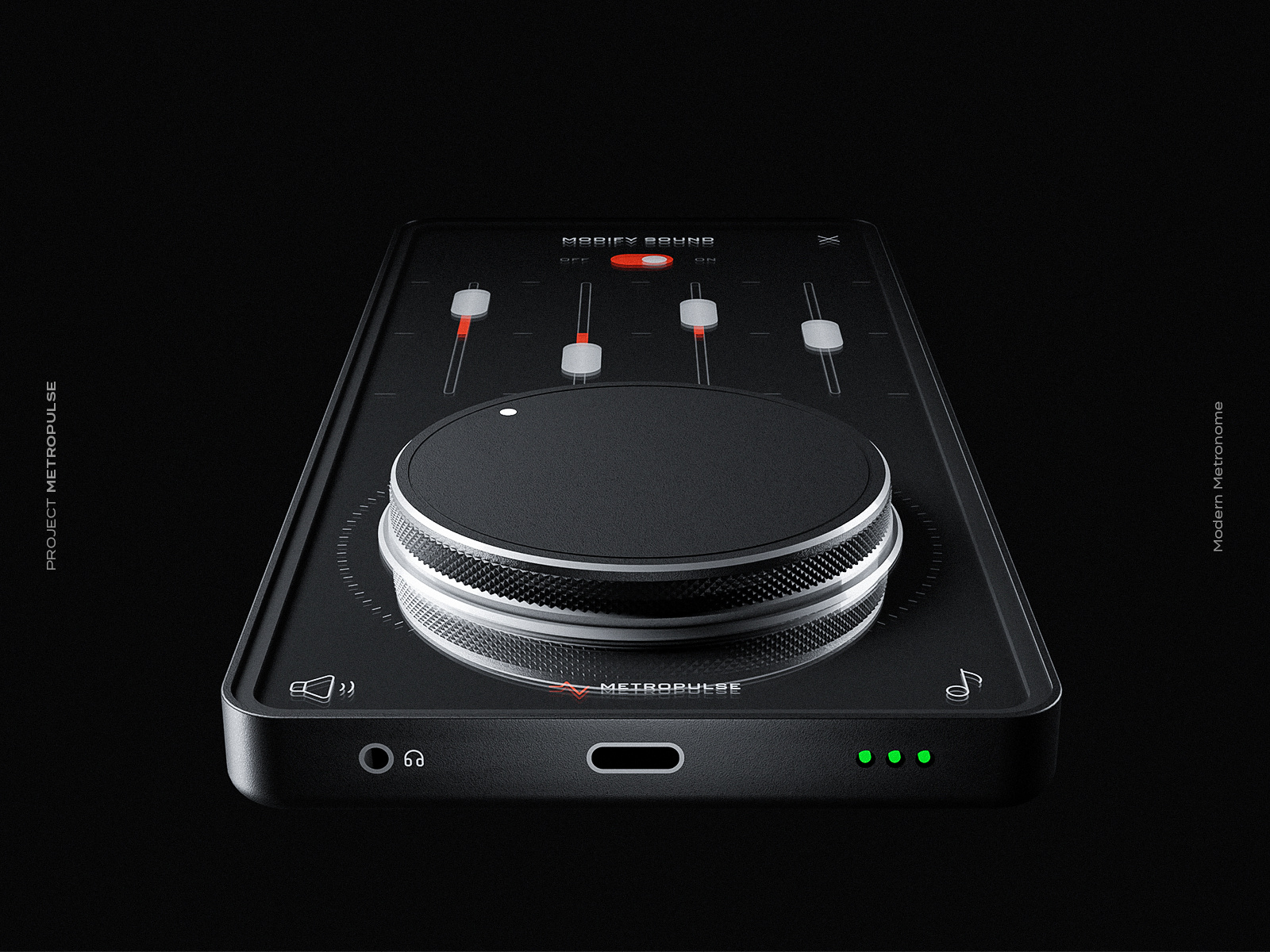Metronome App/Device Experiment 3d 3d art 3ddesign app blender blender render dark device knob metronome app minimal minimalism music app music ui physical device render