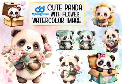 Cute Panda Clipart bear panda tropical watercolor clipart