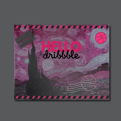 hi dribbble! branding design dribbble first fistshot graphic design hello hi illustration new postalcard starrynight vangogh