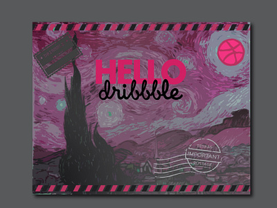 hi dribbble! branding design dribbble first fistshot graphic design hello hi illustration new postalcard starrynight vangogh