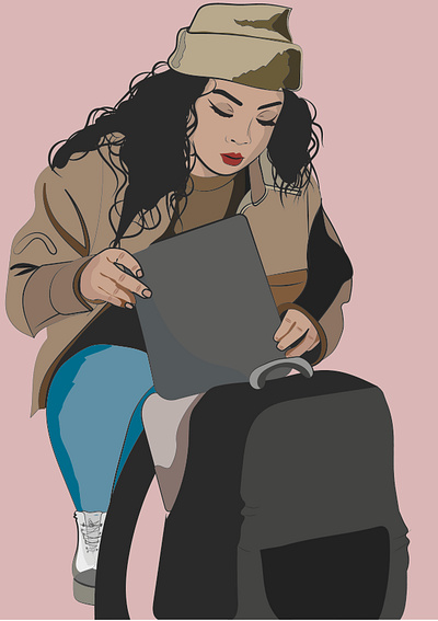 Laptop girl illustration vector