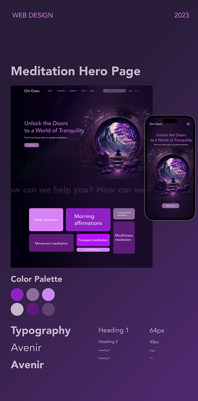 Meditation Website figma meditatation website meditation app mindfulness purple ui ux violet webdesign