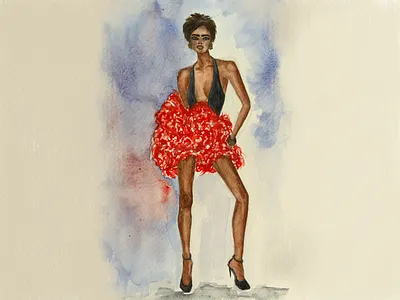 Dancing girl in bright dress design illustration