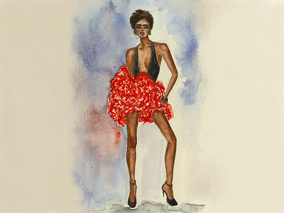 Dancing girl in bright dress design illustration