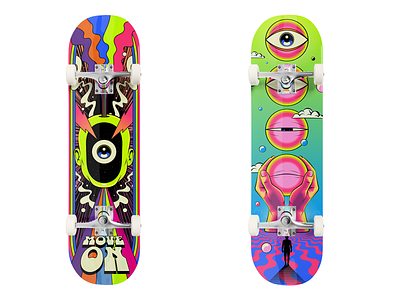 Skateboard surrealist graphics design illustration skateboard surrealism vector
