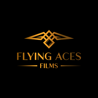 Flying Aces Films Logo. design film logo flying logo golden logo graphic design logo design reel logo