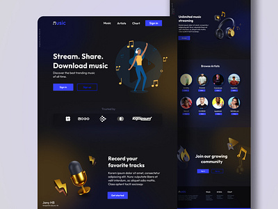 Music Streaming Platform app design graphic design illustration music music app music streaming platform ui ui design uiux web webdesign website