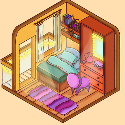 'Cozy isometric room' begginer design graphic design illustration isometric procreate room