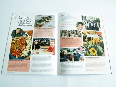 PLUS Magazine - Sodexo Campus branding college food layout print spread