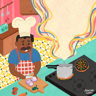 Man cooking a delicious meal | Illustration book character children book colourful cooking design illustration illustrations kid man picture picture book story story book