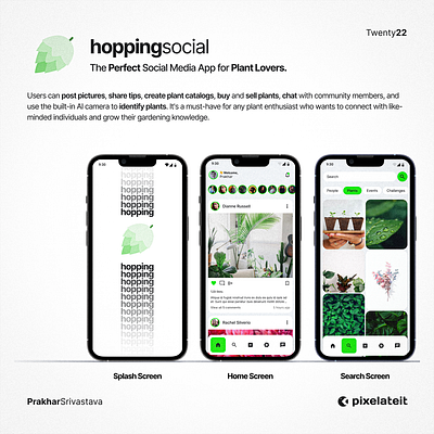 hoppingSocial | Social Media App | UI/UX Design app branding design graphic design green logo plant social media typography ui ui design uiux user interface design ux design