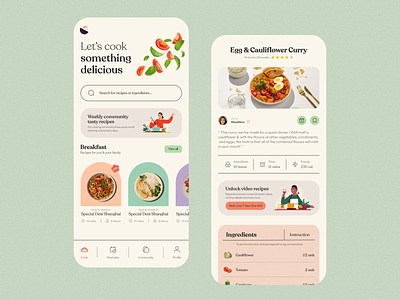 Food Recipe Mobile App app app design appinterferance design food food tech foodie minimal saas ui uidesign ux