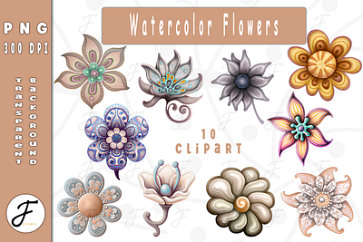 Watercolor Flowers book cover coloring book design flower clipart flower png flowers clipart flowers collection illustration kids coloring book ui watercolor collection watercolor flowers watercolor graphics watercolor illustration