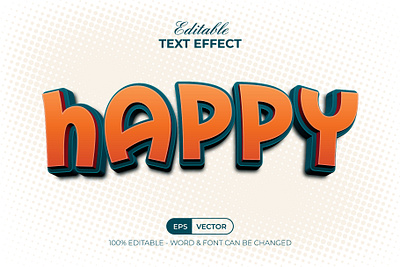 3D Text Effect Happy Style for Illustrator 3d design editable effect font illustration joy lettering modern orange style text type typeface typography word