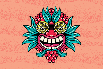 Lemon Raspberry Tiki design fruit illustration lemon logo raspberry summer tiki vector