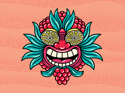 Lemon Raspberry Tiki design fruit illustration lemon logo raspberry summer tiki vector