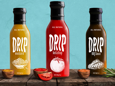 DRIP Condiments app brand identity branding condiment creative design flat graphic design hipster innovative instagram logo merchandise minimal mockup modern simple social media design typography web