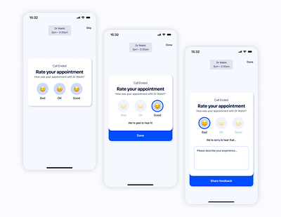 Rate Experience - PWA Concept blue call chat concept doctor experience medicine progressive web app pwa rate rating review star ui ux video