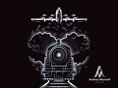 Plane & Train Digital Illustration airplane cloud design designer digital engraving graphic illustration illustrator missouri plane smoke st louis stipple stippling train