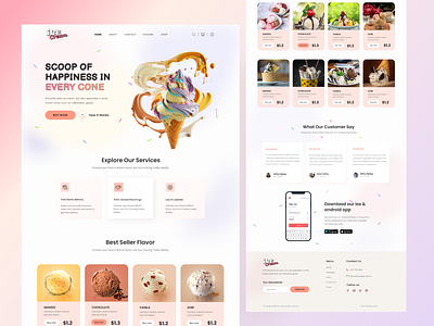 Ice cream shop landing page UI design animation app branding design graphic design icon illustration logo minimal typography ui ux vector web website