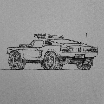 Enjoy the details! art car drawing illustration mustang pen sketch