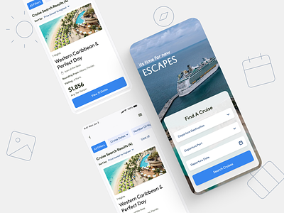 Cruise Booking Mobile App app blue booking build cruise cruise app cruise booking design designdrug explore minimal mobile ship travel ui ui challenge ux watchmegrow