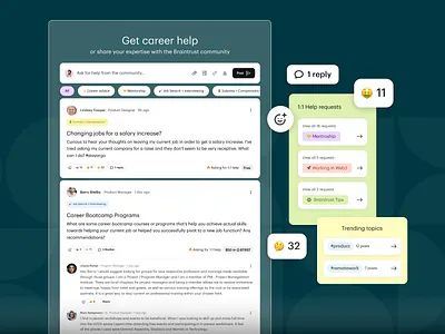 Get Career Help @ Braintrust 🧠 advice career advice comments design emoji freelance job search jobs mobile network posts product product design professionals remote talent tips ux web design web3