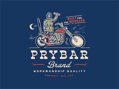 PRYBAR / SPRING-SUMMER T-SHIRTS australia blue collar branding clothing brand design graphic tee harley davidson illustration lettering motorcycle t-shirts vector workers working class