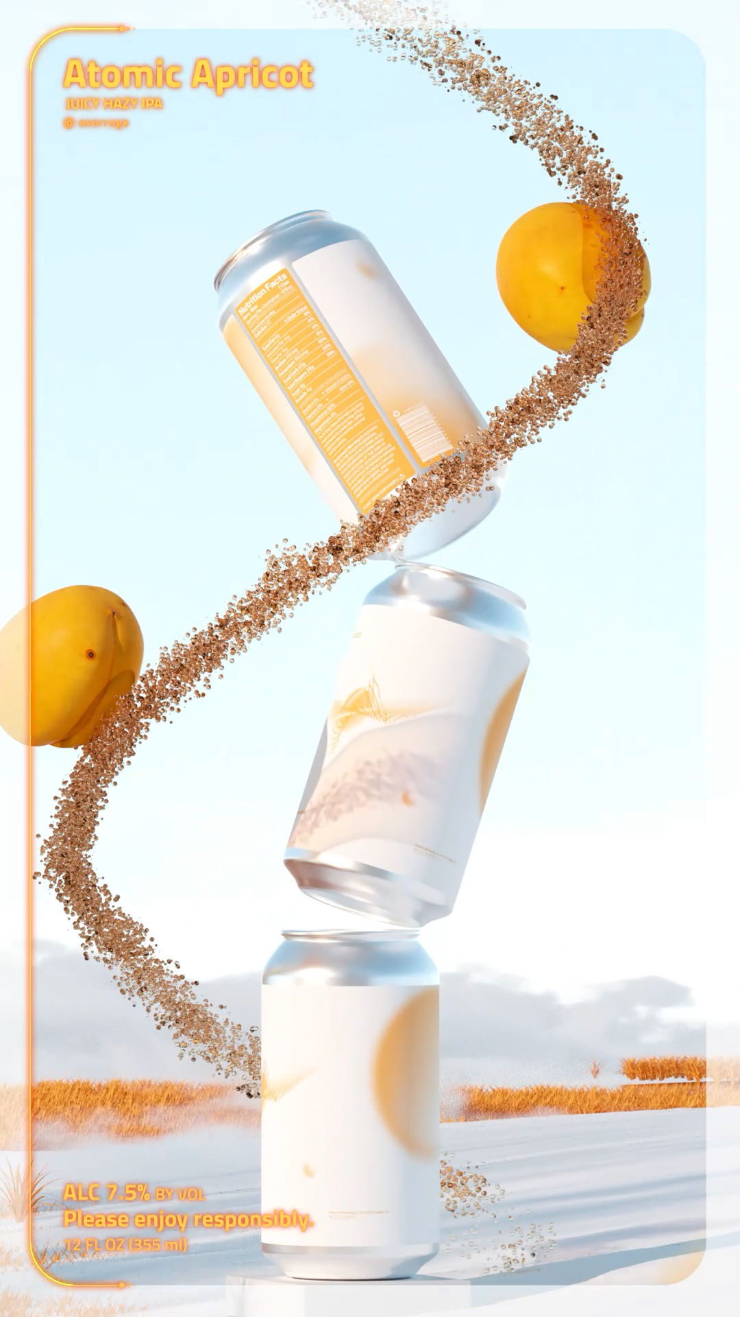 Atomic Apricot Beer Ideation 3d beer branding campaign cinema4d design fruit illustration ipa mograph motiondesign octane render socialad typography ui