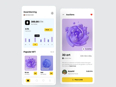 NFT Marketplace Mobile App app app design branding colorful crypto art crypto wallet cryptoart dropdown ethereum marketplace mobile mobile app nft app nftart product design typography ui design uiux user interface ux design