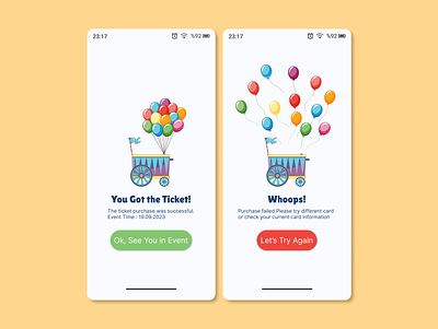 Daily UI Challenge Day 11! Success and Error Page Circus Ticket 404 error 404 page application design circus ticket colorful flash message dailyuıchallenge error page error popup flash message flash message popup fun flash message payment completed payment failed payment popup payment success success page success popup ticket payment uı design uı ux design