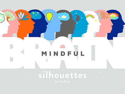 Mindful Brain Silhouettes concept art digital art hand drawn illustration line drawing mind mindfulness psychology vector well being